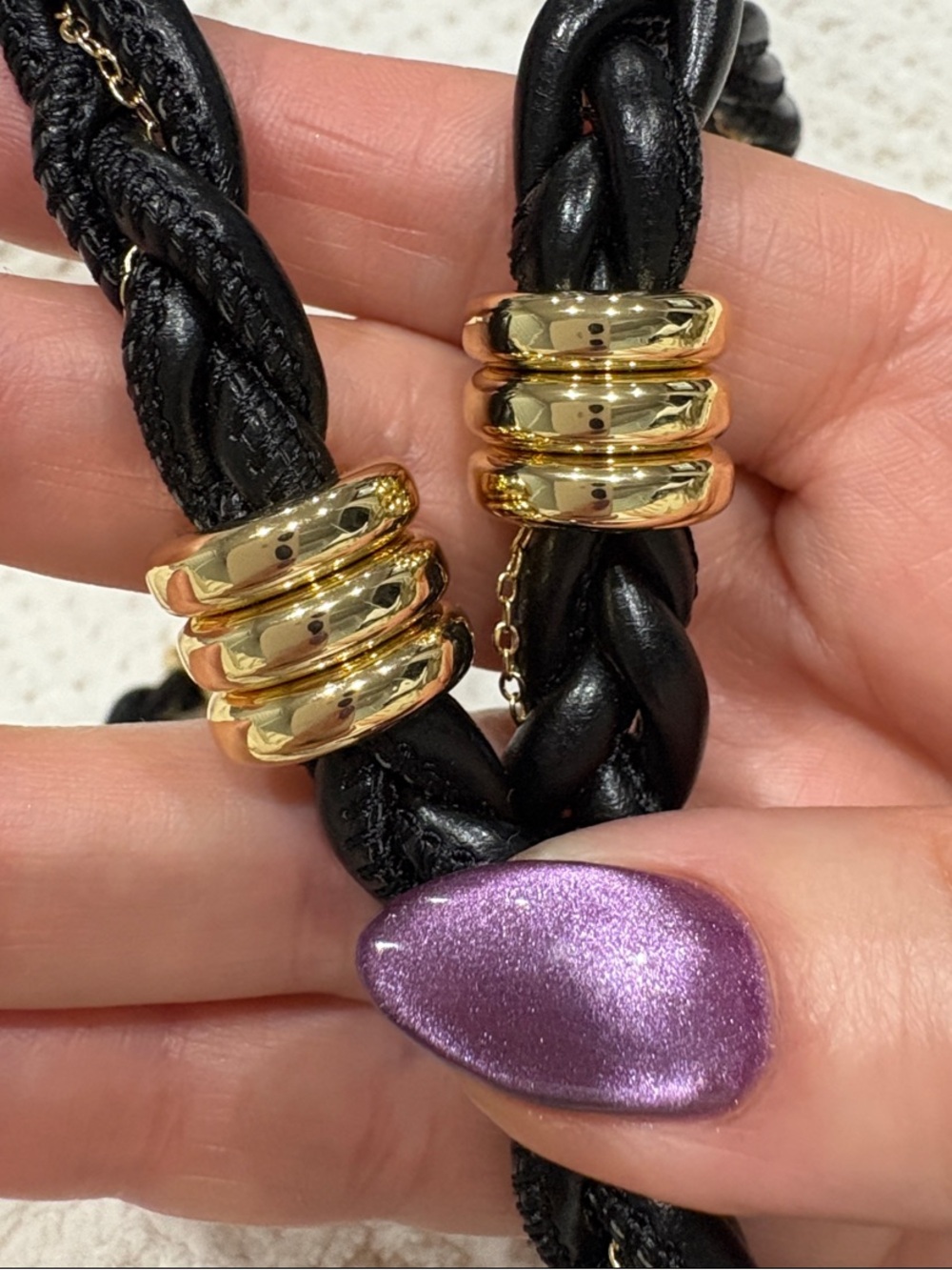 Bandolier Black Braided Leather  Strap with Gold Hardware. RARE